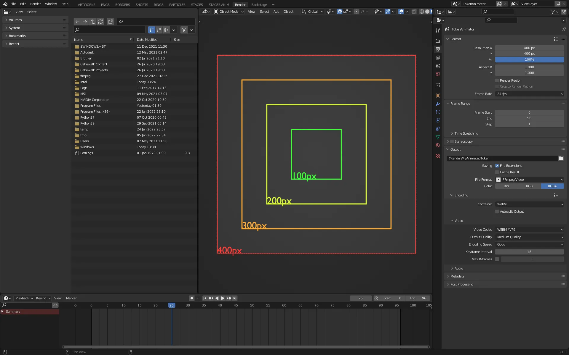 Preview of the Render tab in the Token Animator