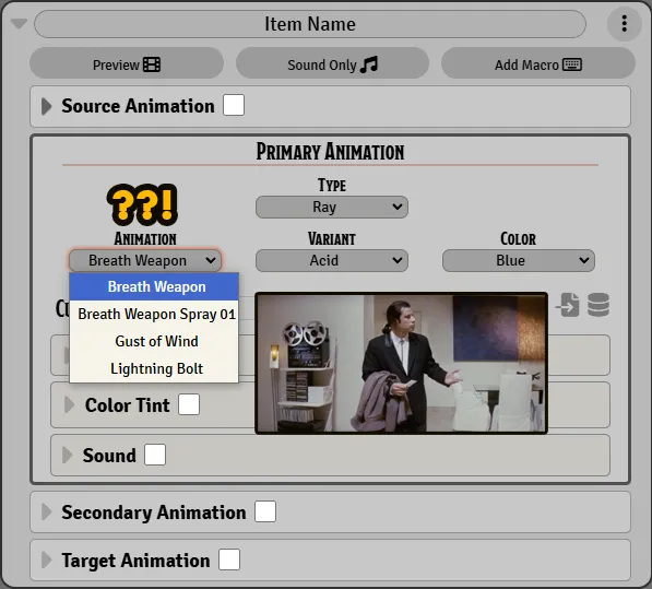 Example of an dropdown menu with pre-configured animations in Automated Animations