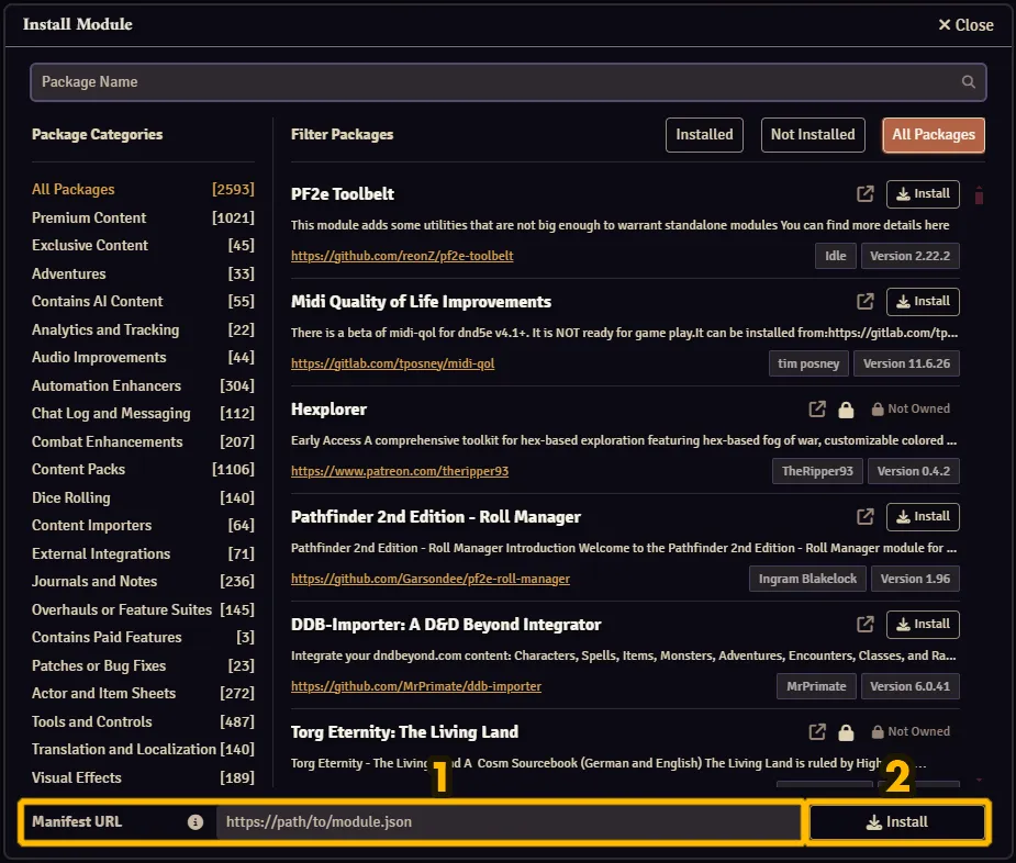 Pasting the manifest link and click on 'Install'