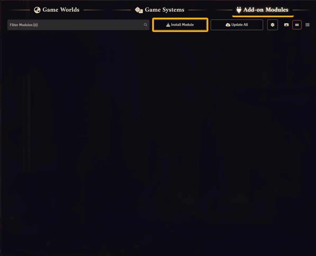 Add-On Modules Tab on FoundryVTT