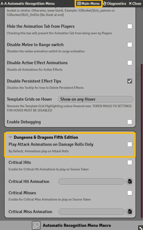 Diagnostics window on Automated Animations