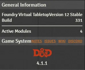 Version of FoundryVTT and D&D5e game system used in this guide