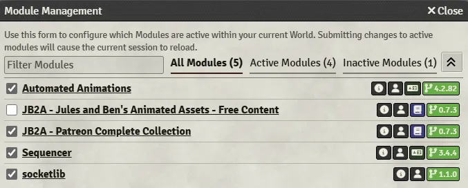 Versions of modules used in this guide