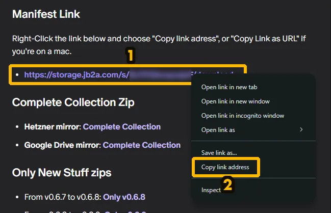 Copy the Manifest Link