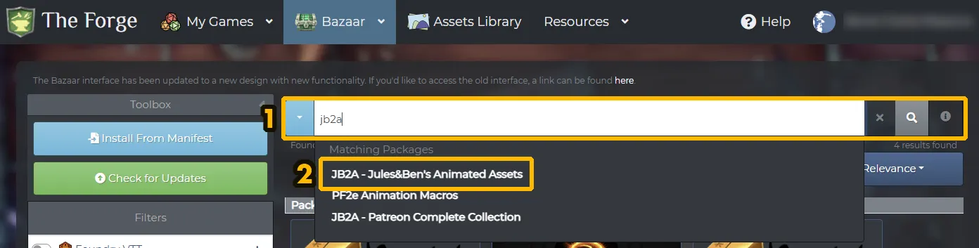 Search for 'JB2A' and select select 'JB2A - Jules&Ben's Animated Assets'