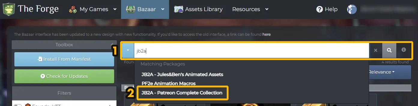 Search for 'JB2A' and select 'JB2A - Patreon Complete Collection'